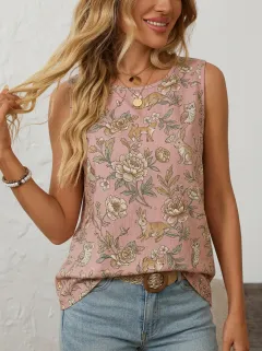 Rabbit Owl Floral Women's Loose Printed Tank Top