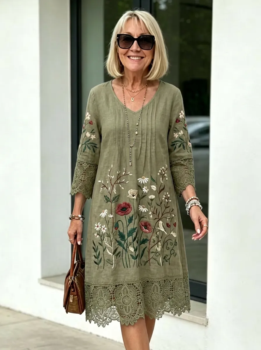 Women's Summer Vacation Poppy Floral Embroidered Printed Dress