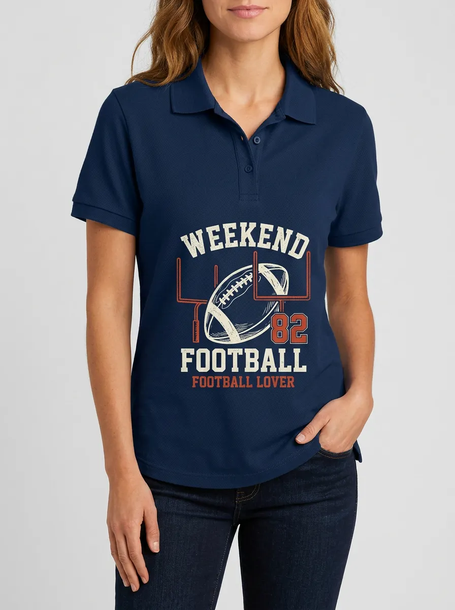 Women's Weekend Football Lover Goalpost Printed Polo Shirt