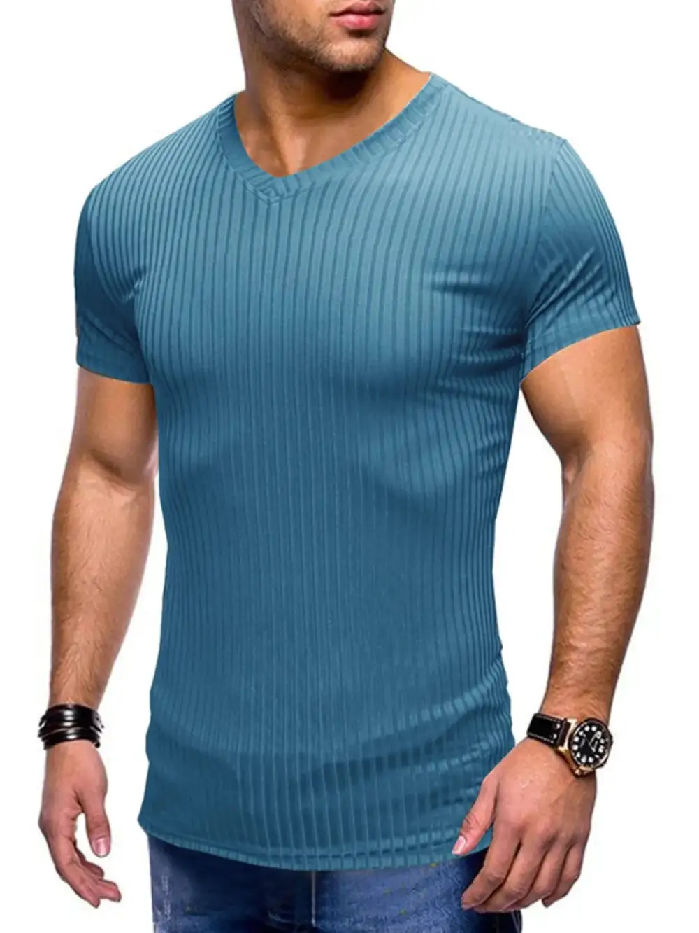 Ribbed Short Sleeve Crew Neck Tee