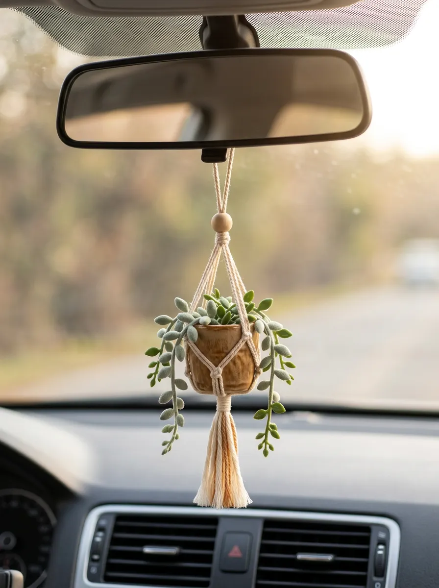 Macrame Tassel Plant Rearview Mirror Hanging Ornament