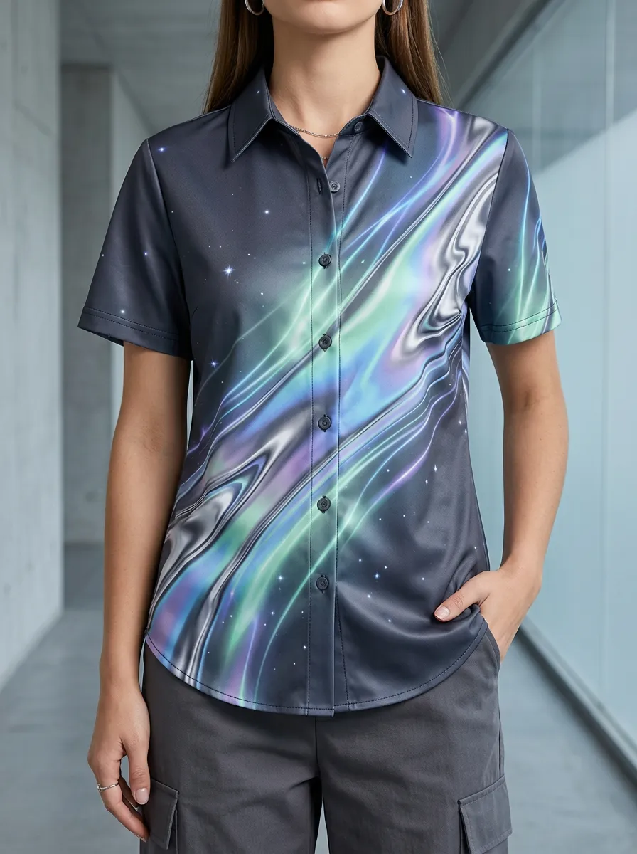 Women's Aurora Borealis Galaxy Pattern Printed Shirt