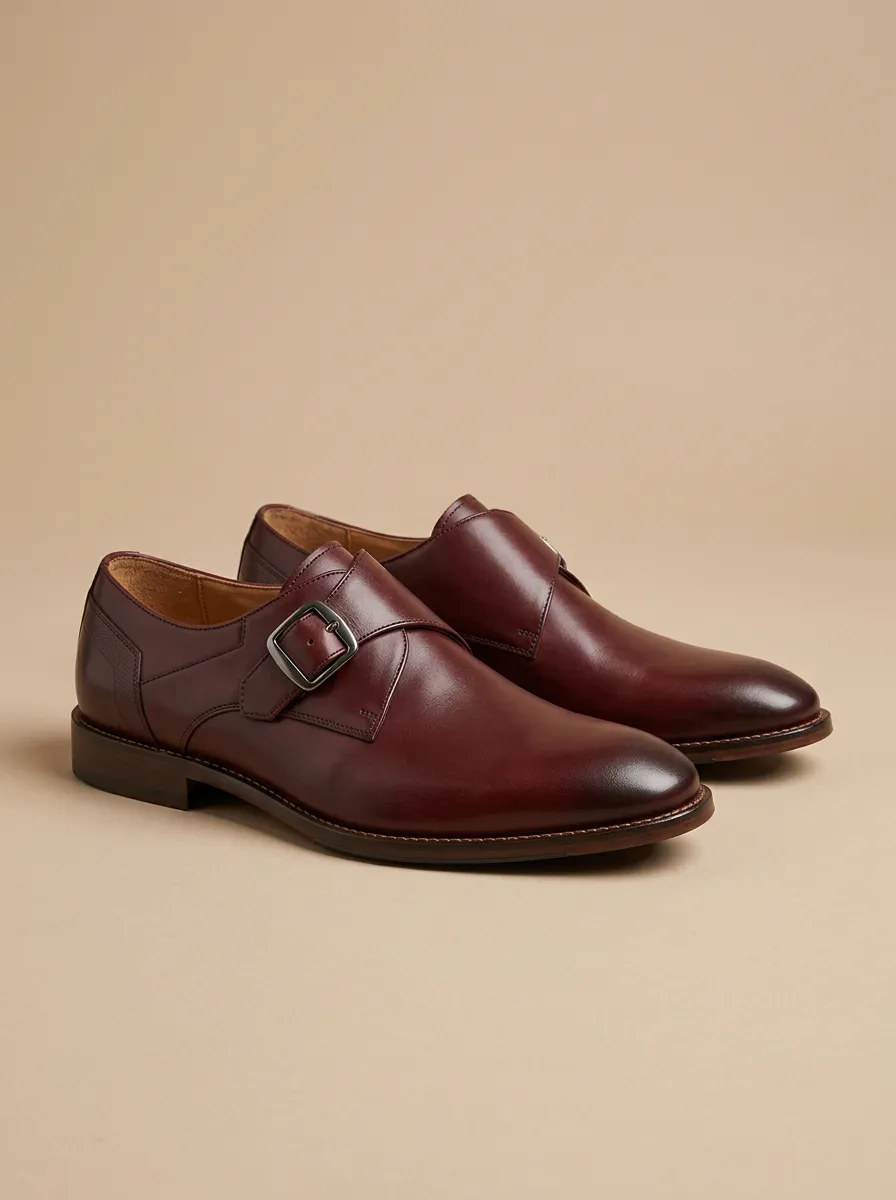 Men's Business Formal Leather Single Monk Strap Shoes