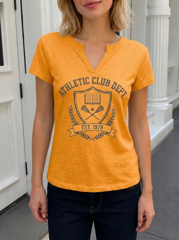 Women's Lacrosse Sports Lover Athletic Club Printed V-Neck T-Shirt