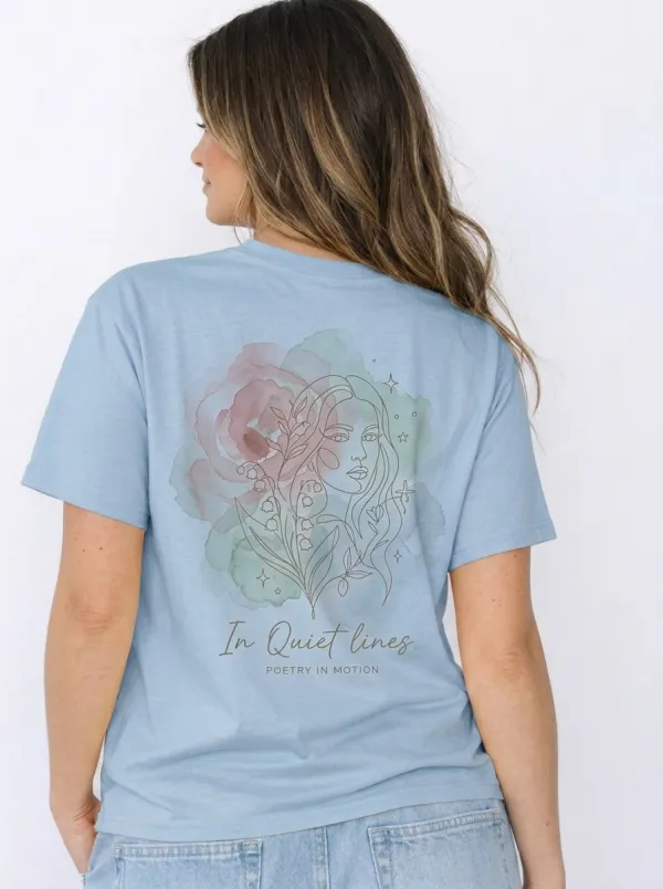 Women's Aesthetic Floral Girl Line Art Watercolor Printed T-shirt