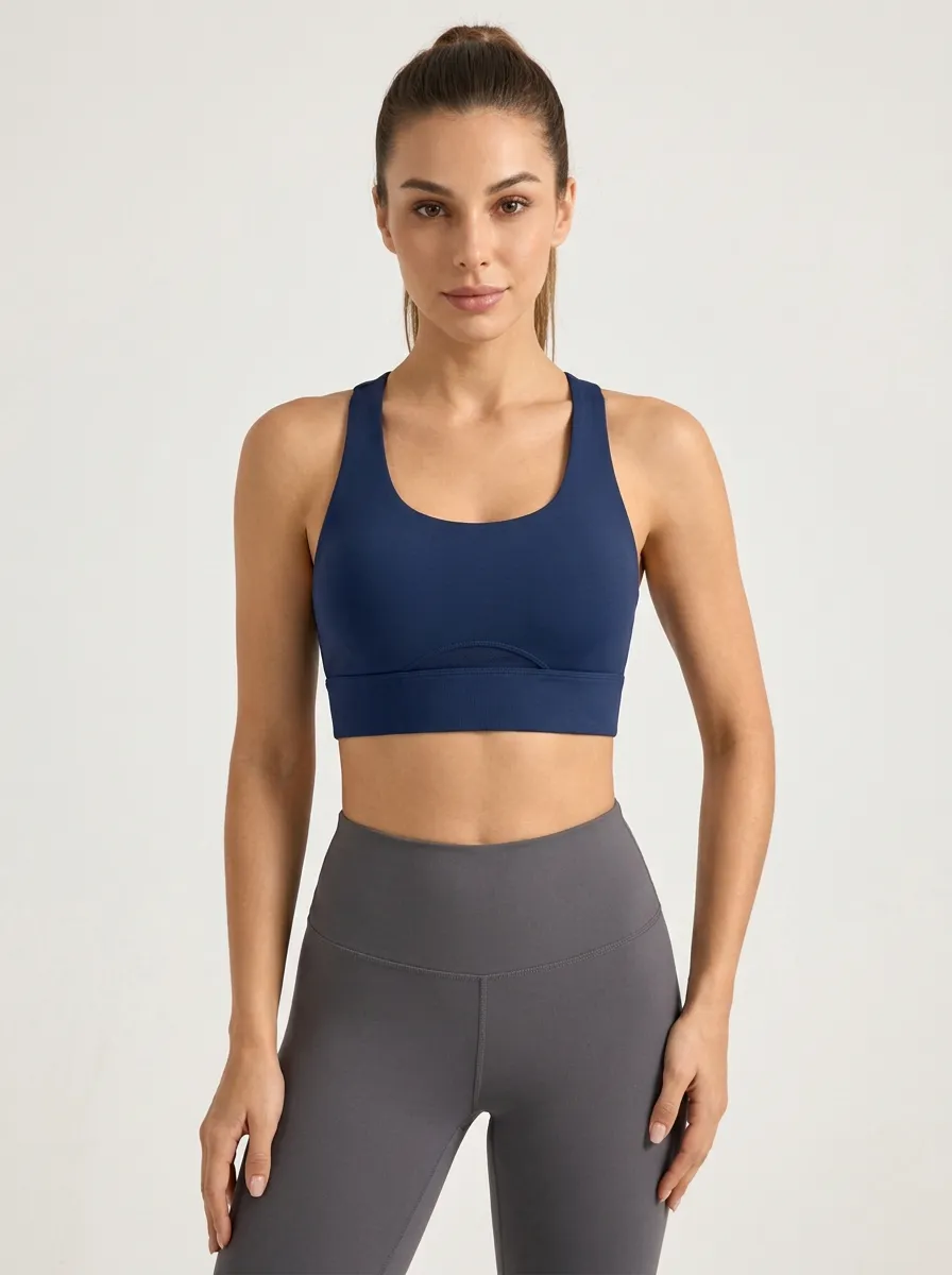 Women's Cross Back Workout Bra with Mesh Panel Printed Detail