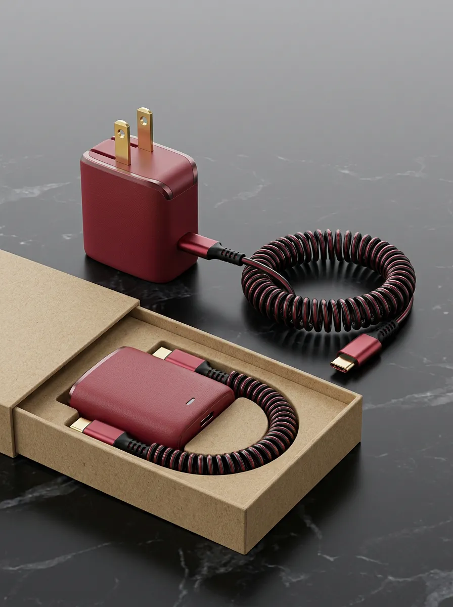 Red Coiled Charger and Cable Set