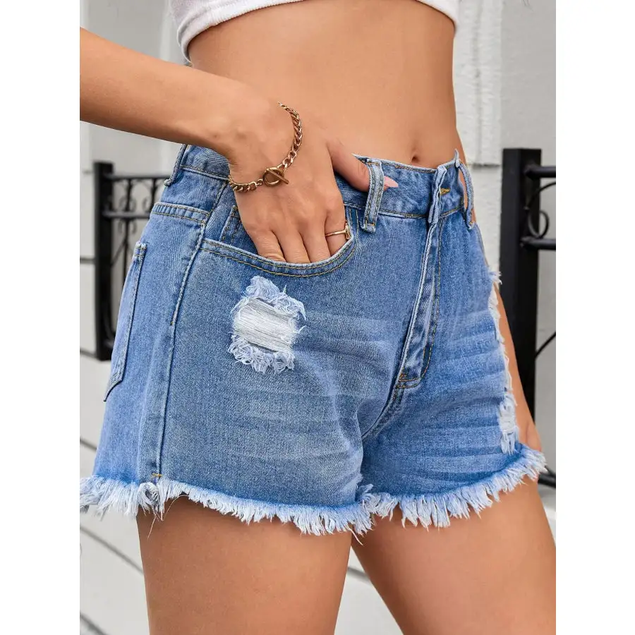 Chic Distressed Raw Hem Denim Shorts
