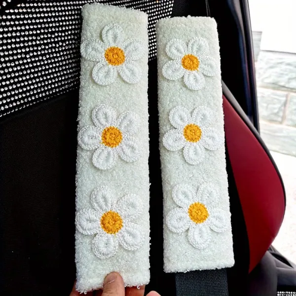 2 Pcs Flower Crochet Seatbelt Cover