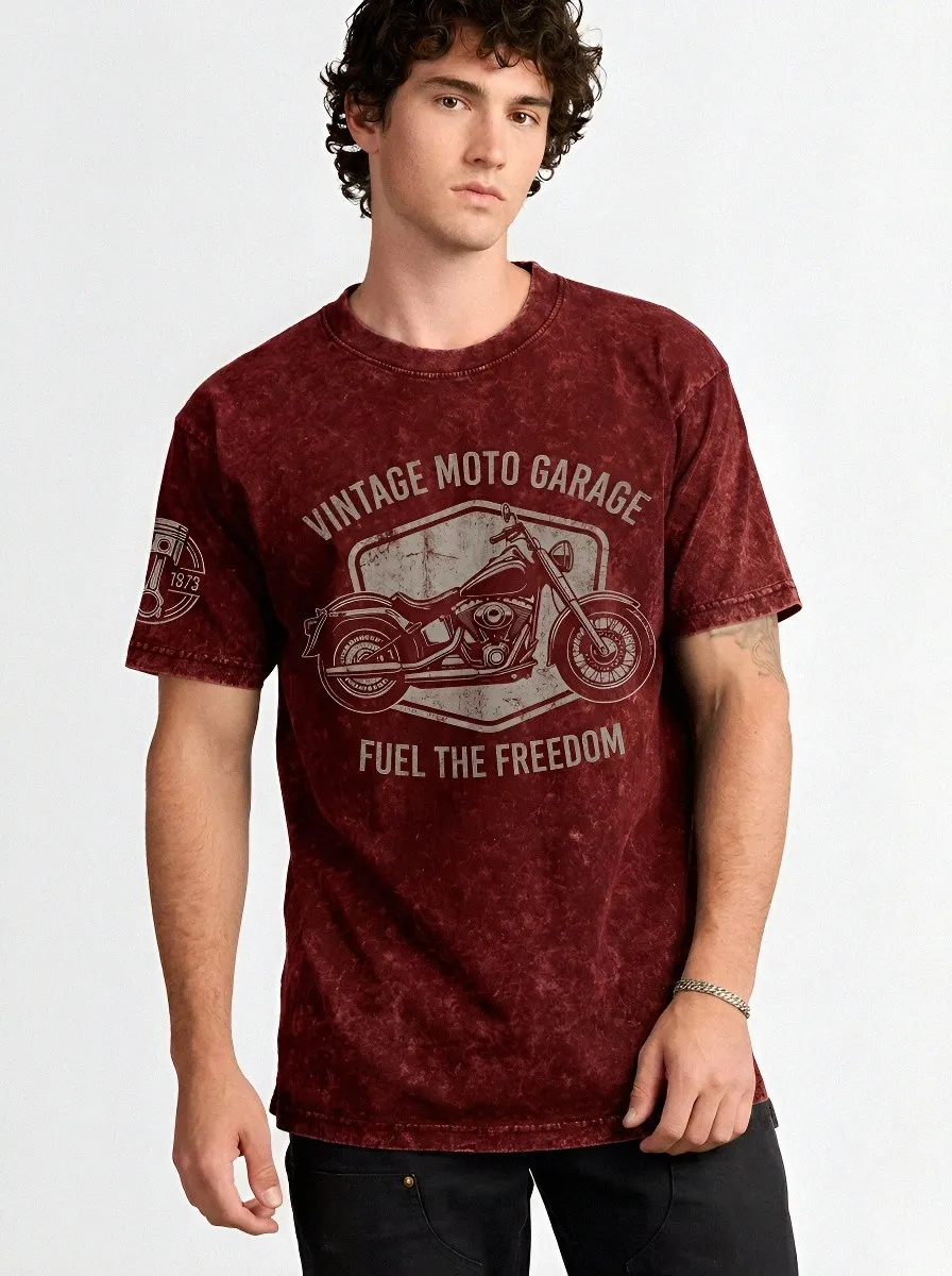 Men's Vintage Motorcycle Garage Fuel The Freedom Printed T-shirt