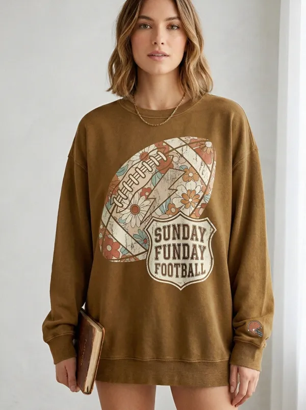 Women's Sunday Funday Football Retro Floral Printed Sweatshirt