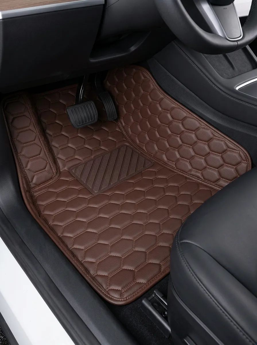 Hexagon Pattern Stitched Detail Car Floor Mat