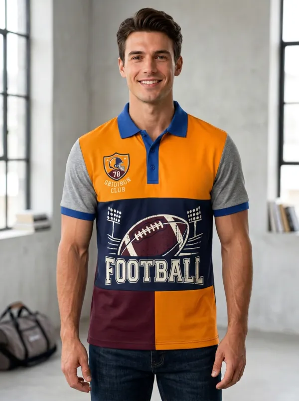 Men's Sport Gridiron Helmet Graphic Polo Shirt