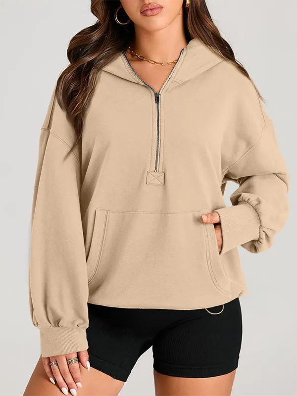 Zip-Detail Pocketed Long-Sleeve Knit Sweatshirt