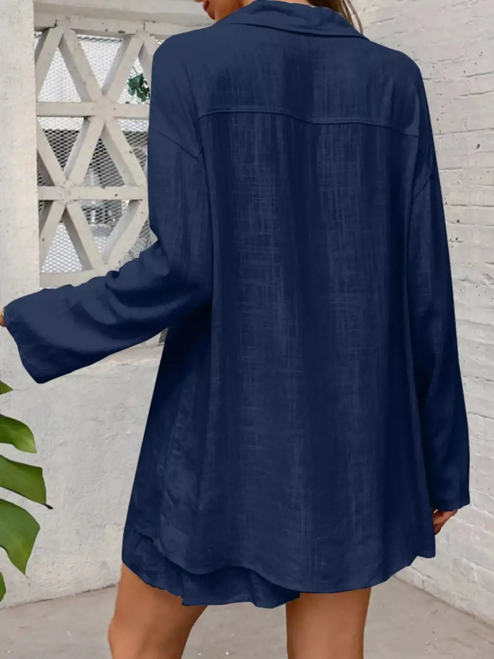 Button Up Roll Up Sleeve Shirt Shorts Set
