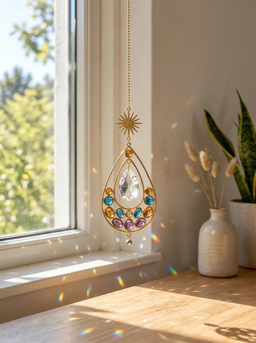 Boho Teardrop Crystal Hanging Suncatcher