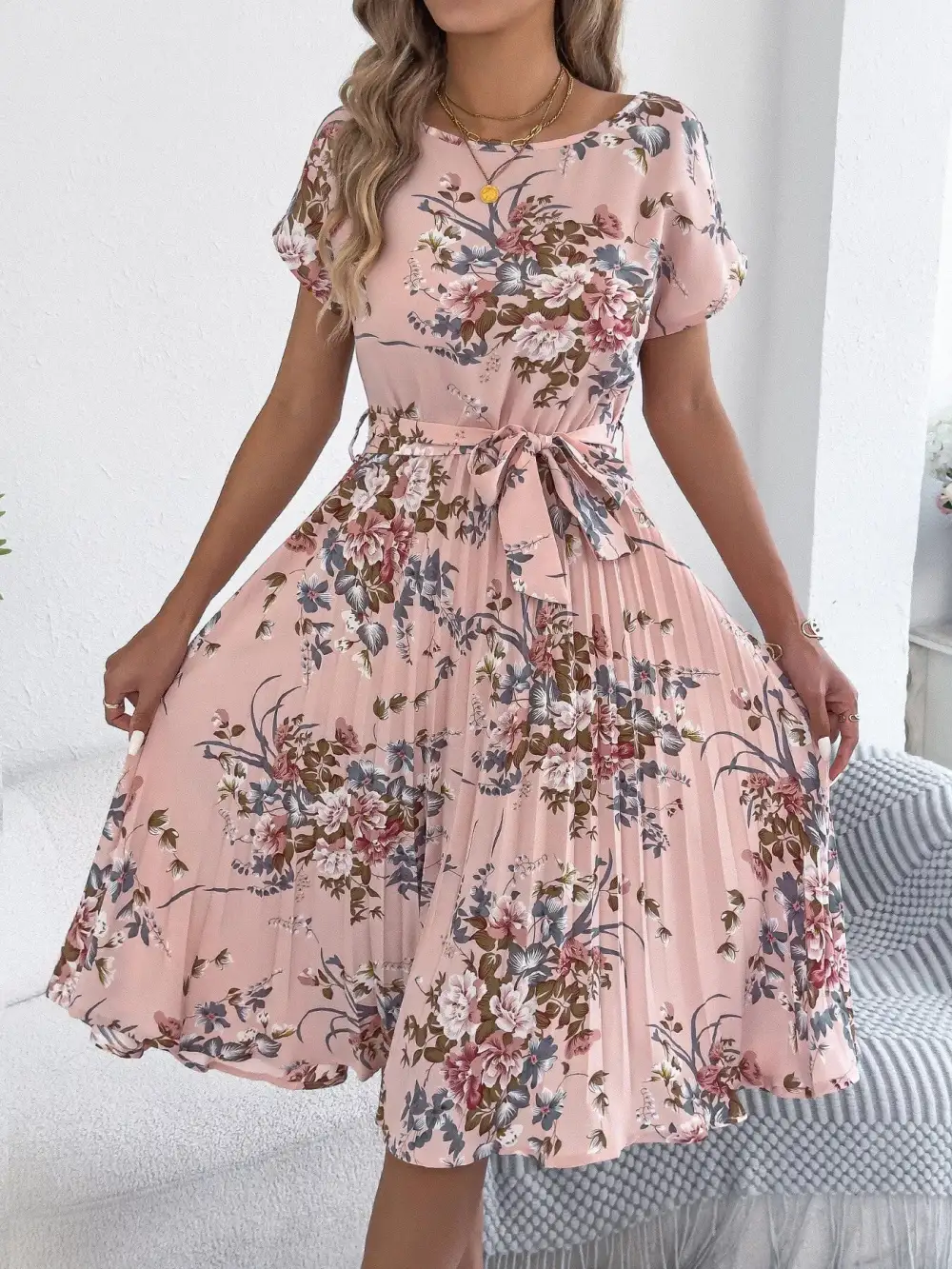 Pleated A-Line Midi Dress