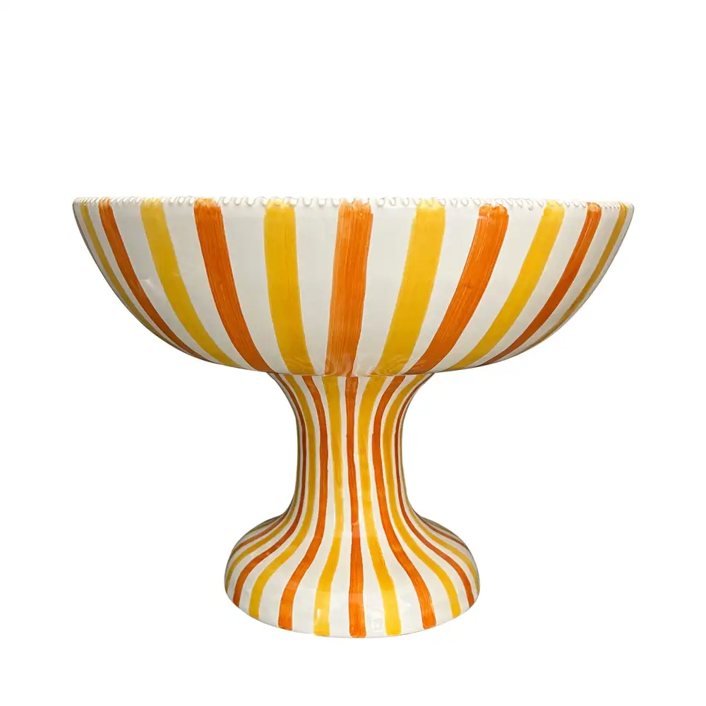 Striped Market-Inspired Ceramic Fruit Bowl Stand