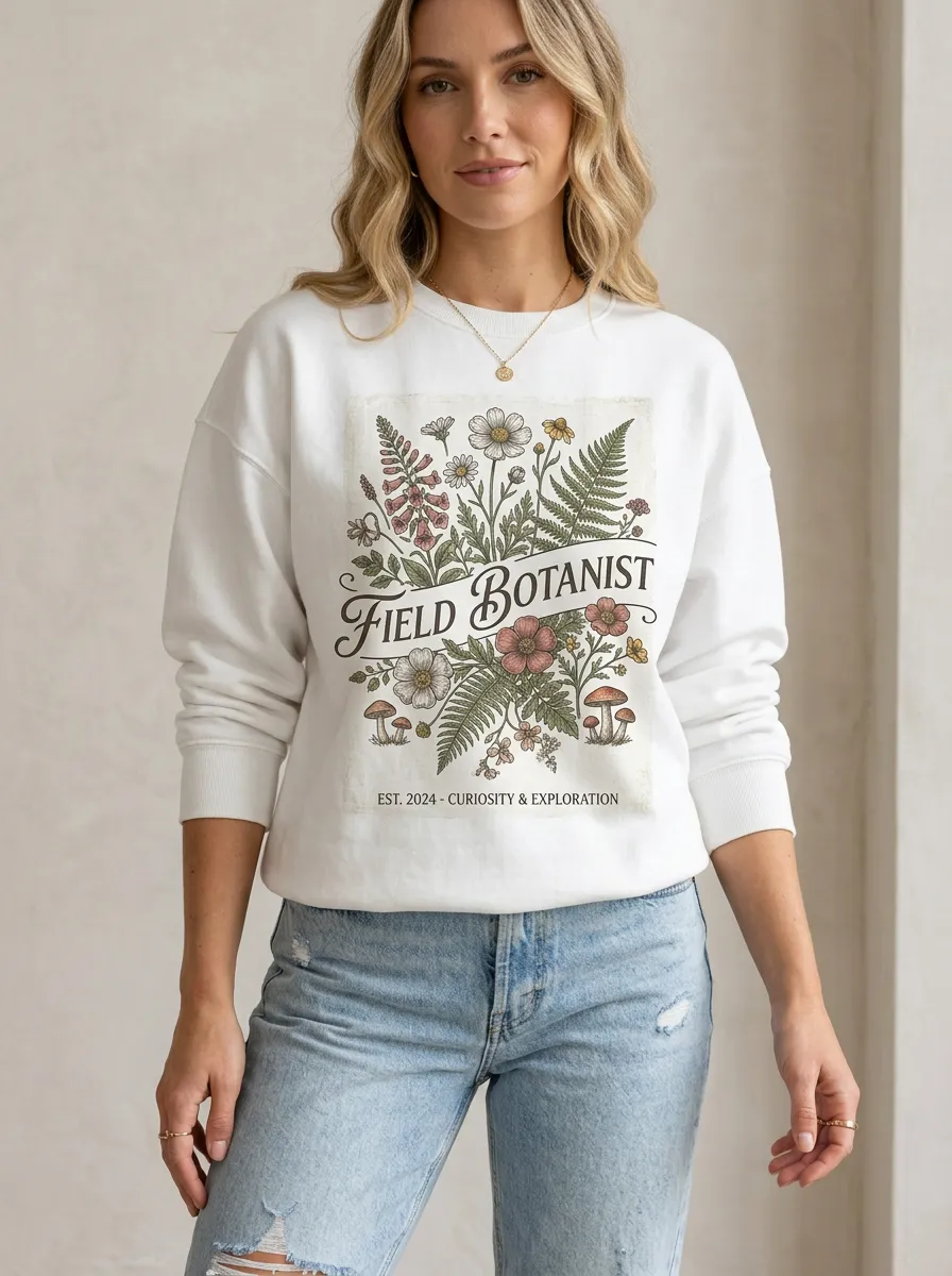 Field Botanist Nature Lover Floral Mushroom Sweatshirt