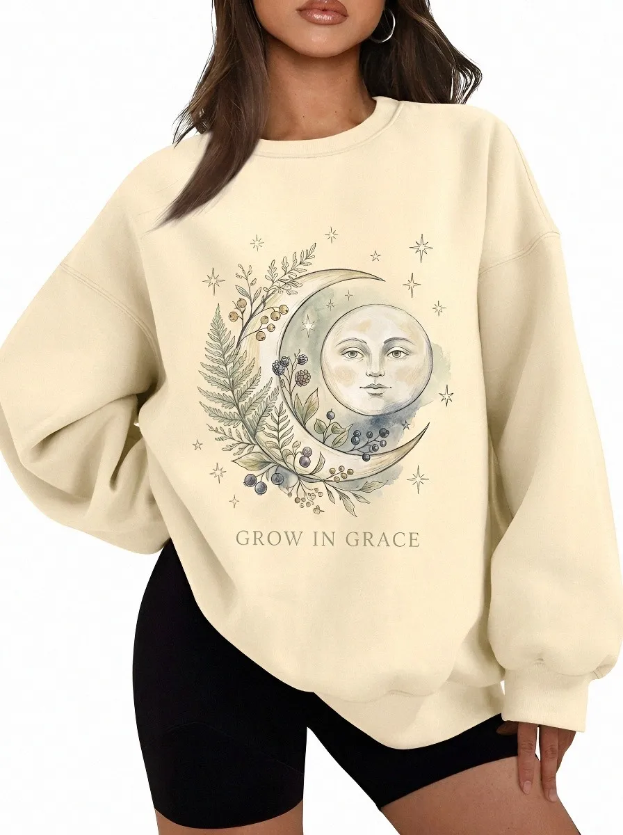 Women's Celestial Moon Botanical Grow In Grace Printed Sweatshirt