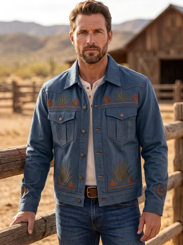 Desert Range Cactus Embroidered Graphic Men's Western Jacket