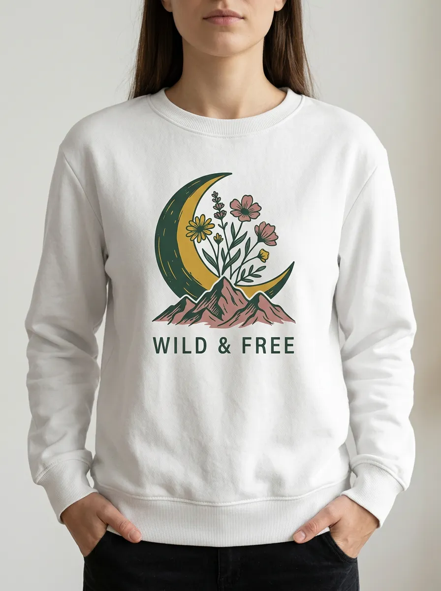 Wild And Free Nature Mountain Moon Floral Sweatshirt