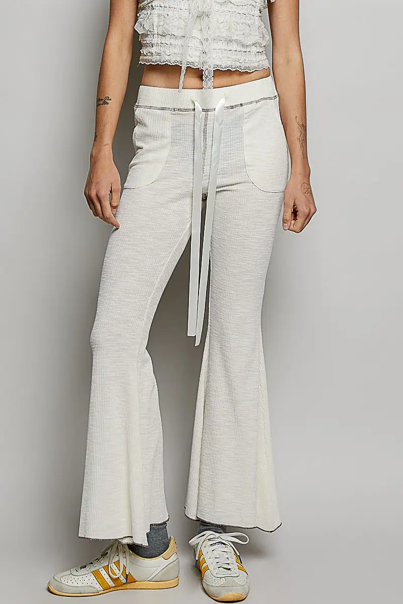 Drawstring Textured Ribbed Knit Pants