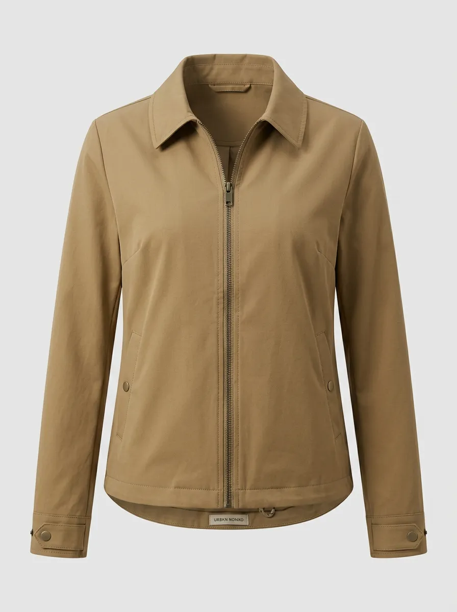 Utility Zip-Front Denim-Style Women's Casual Jacket