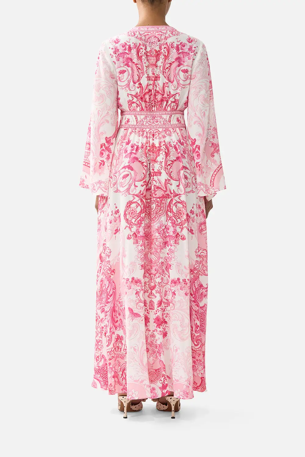 Printed Wide Sleeve Dress with Shirring Detail