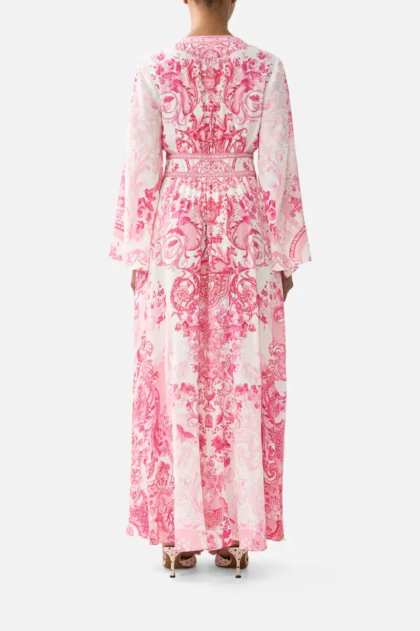 Printed Wide Sleeve Dress with Shirring Detail