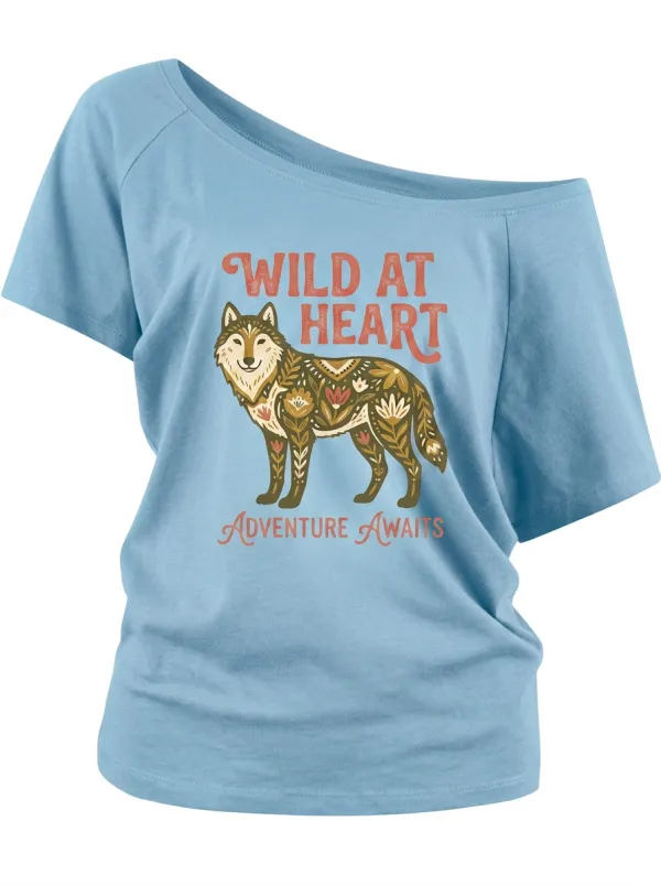 Wild At Heart Floral Wolf Off-Shoulder T-Shirt