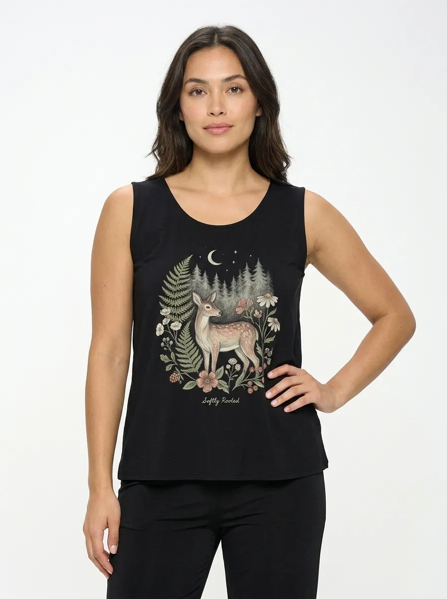 Women's Nature Lover Deer Forest Floral Printed Tank Top