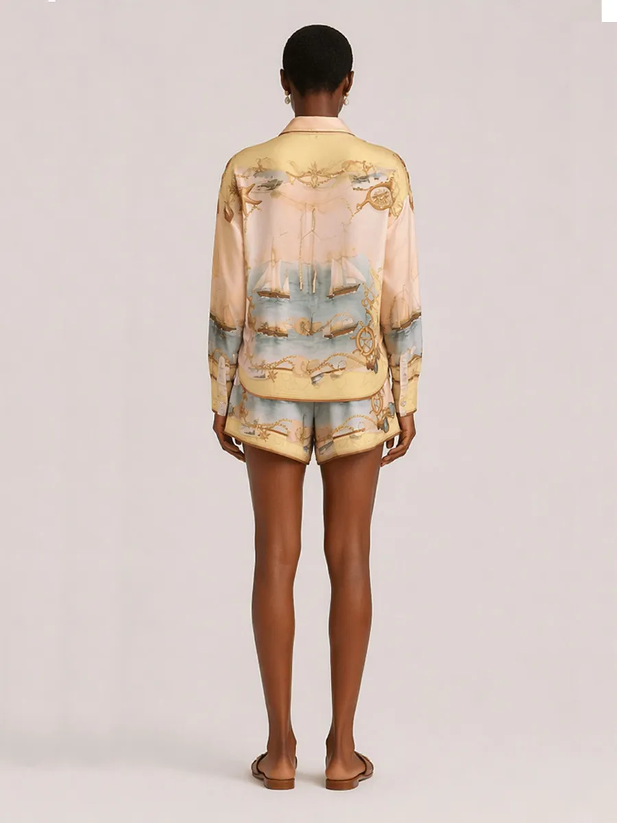 Rose Long-Sleeve Printed Shorts Set