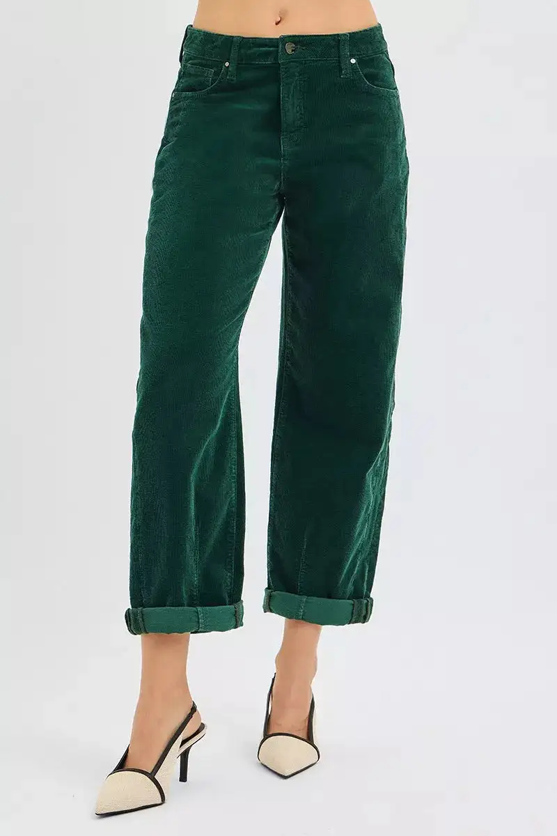 Corduroy High Rise Barrel Leg Pocketed Pants