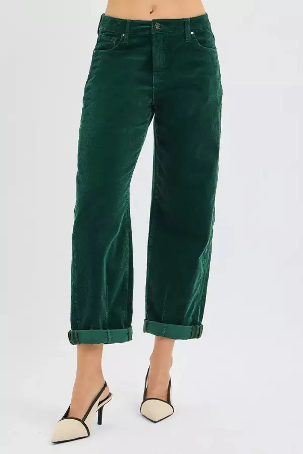 Corduroy High Rise Barrel Leg Pocketed Pants