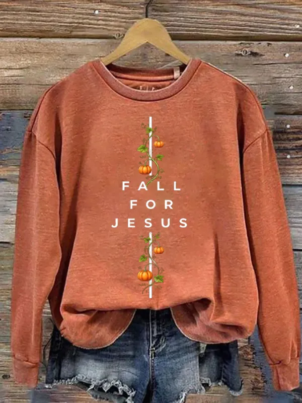 Women'S Fall For Jesus Print Casual Round Neck Top