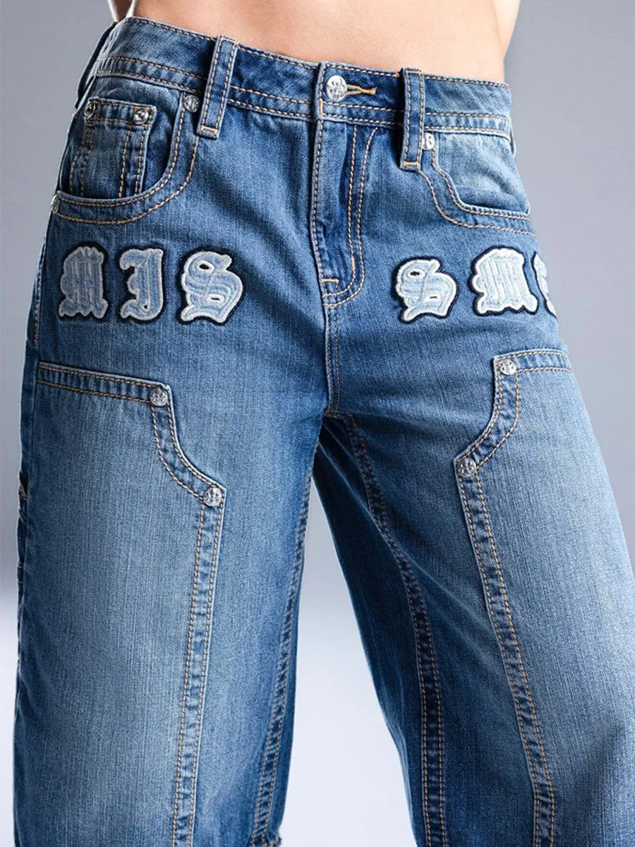 Nyla Embossed Patchwork Cargo Jeans