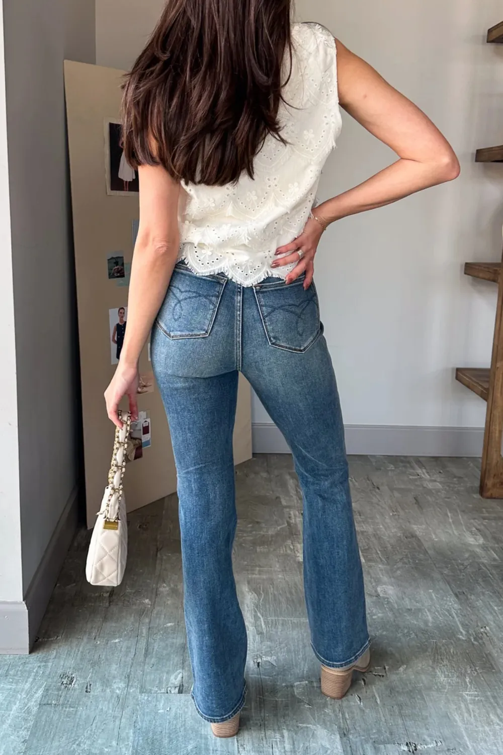 Bootcut Leg Washed Jeans