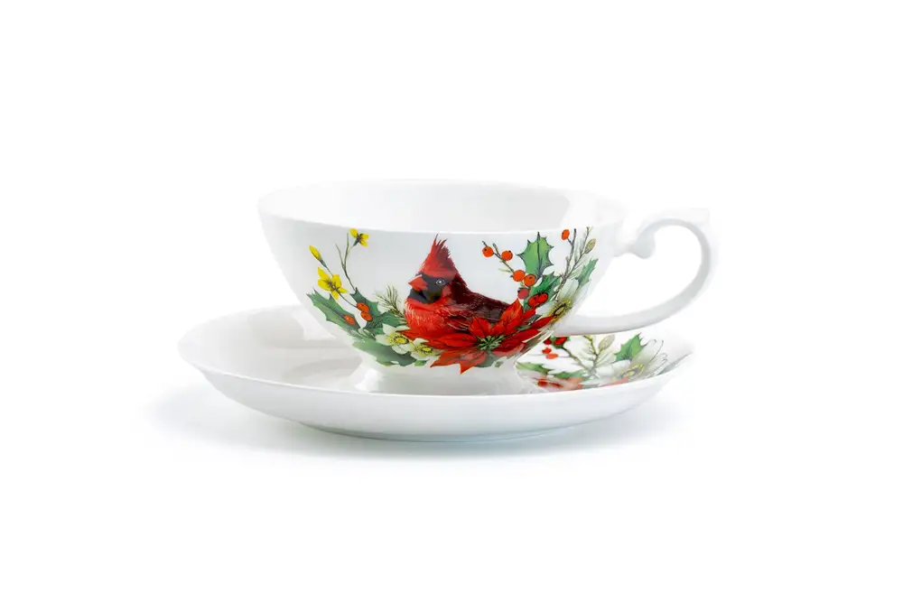 Cardinal Poinsettia Cup Saucer Bone China Tea Cup And Saucer