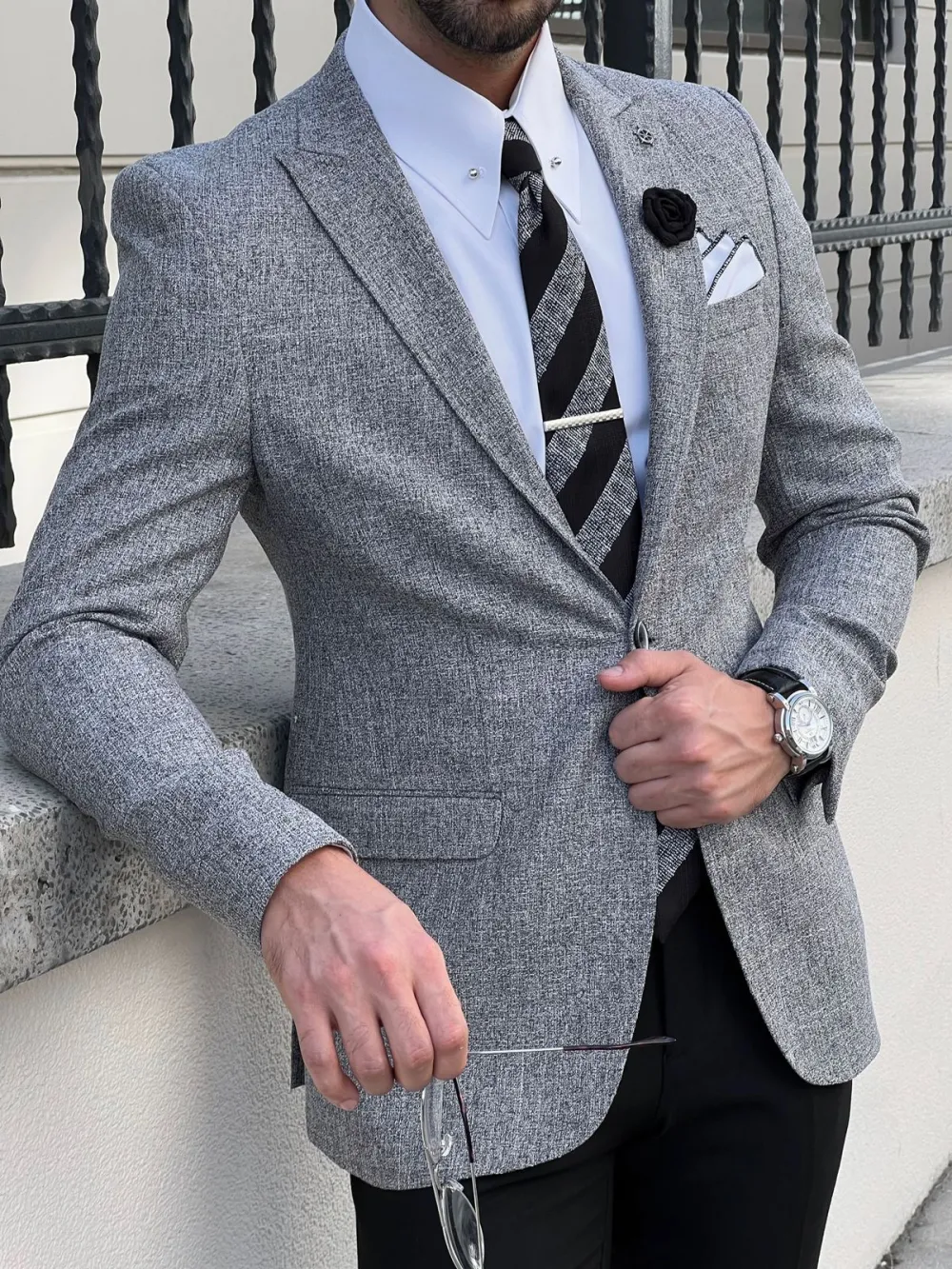 Slim Fit High Quality Mono Collar Knitted Blazer