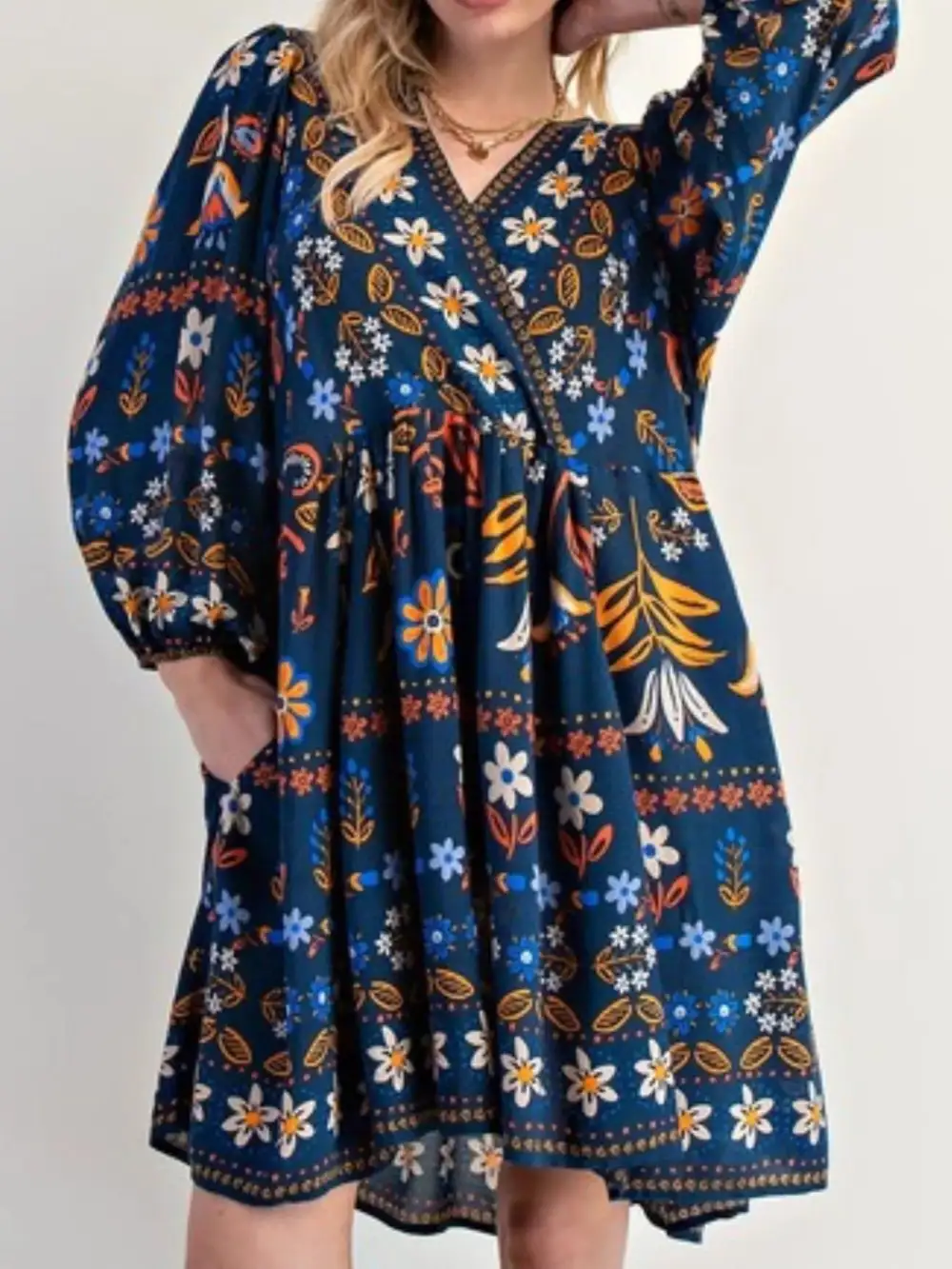 Structured Shape Floral Printed Long Sleeve Mini Dress