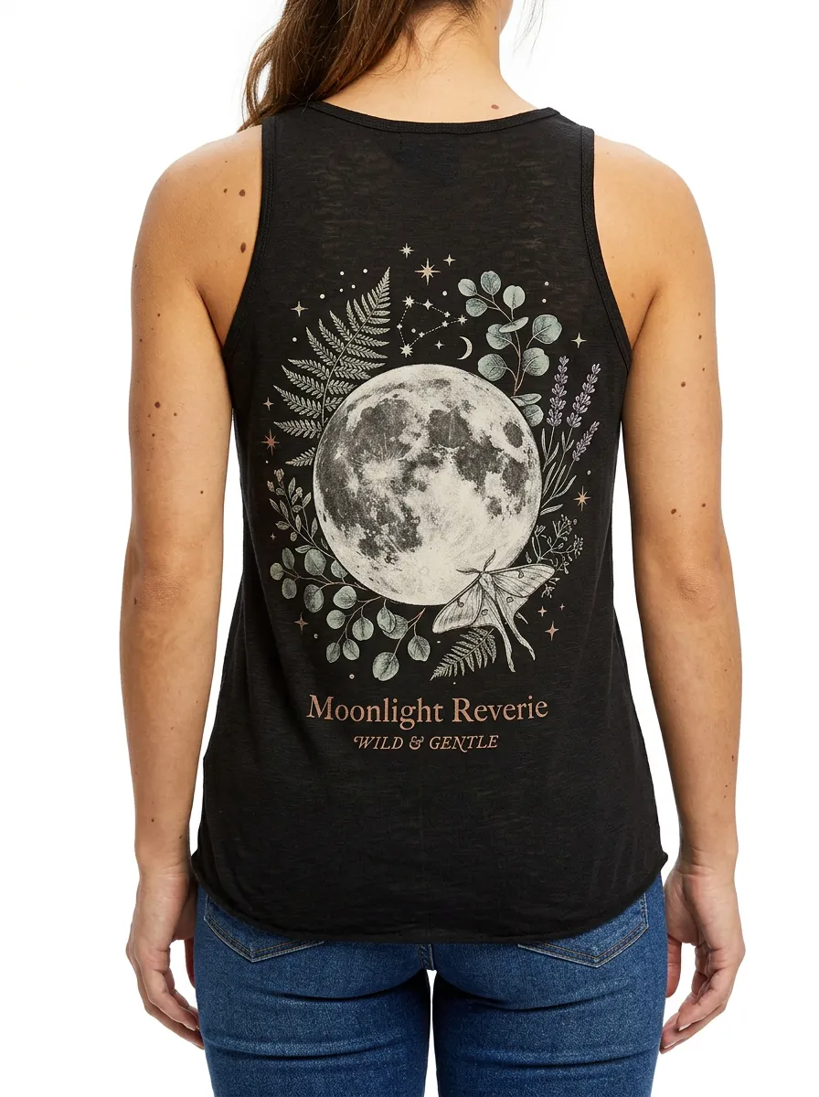 Women's Celestial Moon Moth Botanical Printed Tank Top