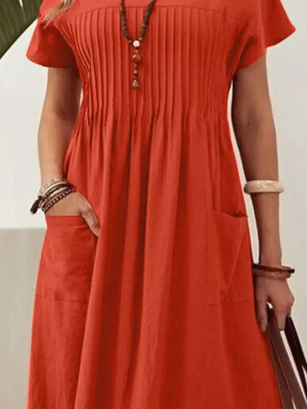 Full Size Round Neck Short Sleeve Midi Dress Plus Size