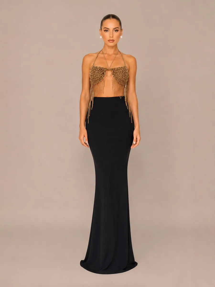 Olena Woven Halter Neck Two-Piece Set with Tassels