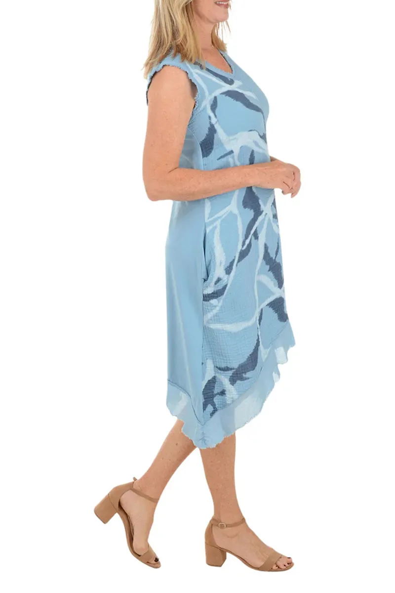 Swirl Frayed Bubble Gauze Sleeveless Dress