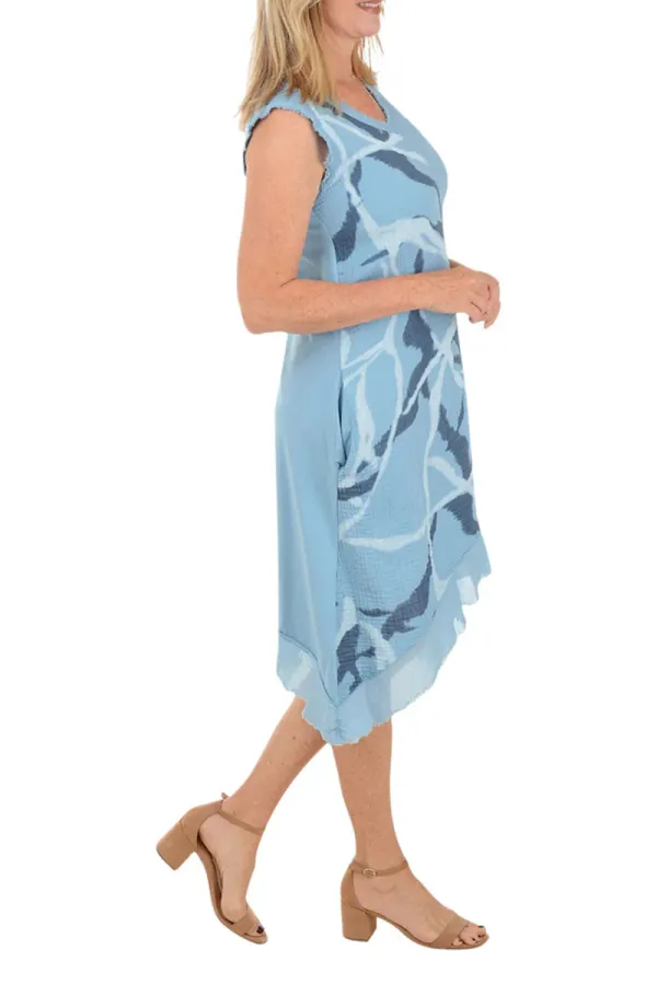 Swirl Frayed Bubble Gauze Sleeveless Dress