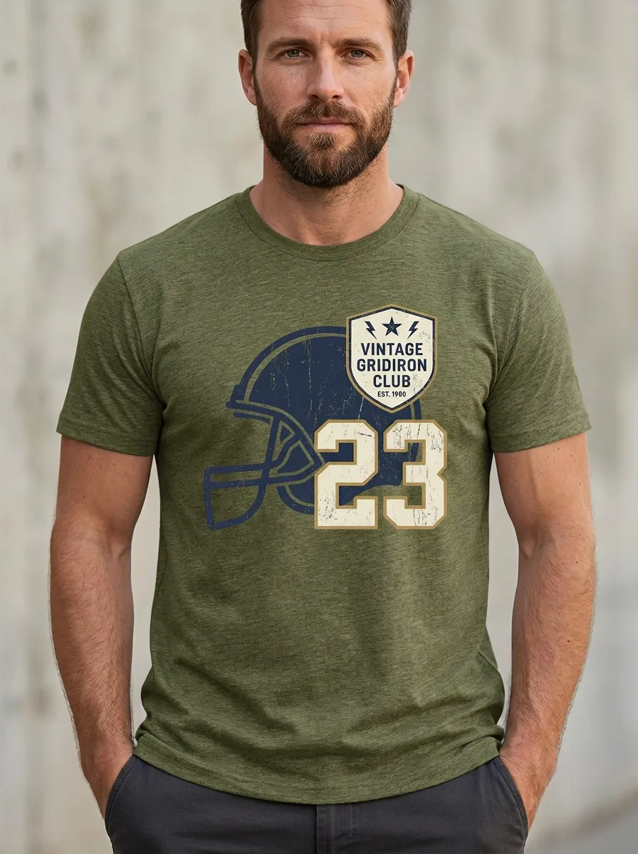 Men's Weekend Football Gridiron Ball Crew Neck Graphic T-Shirt
