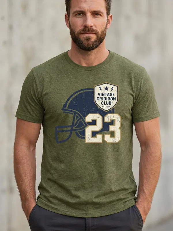 Men's Weekend Football Gridiron Ball Crew Neck Graphic T-Shirt