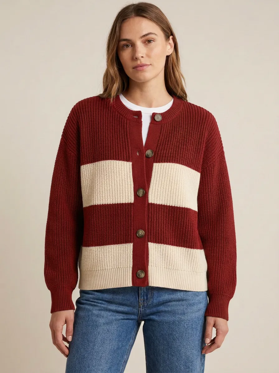 Classic Textured Rugby Striped Knit Cardigan