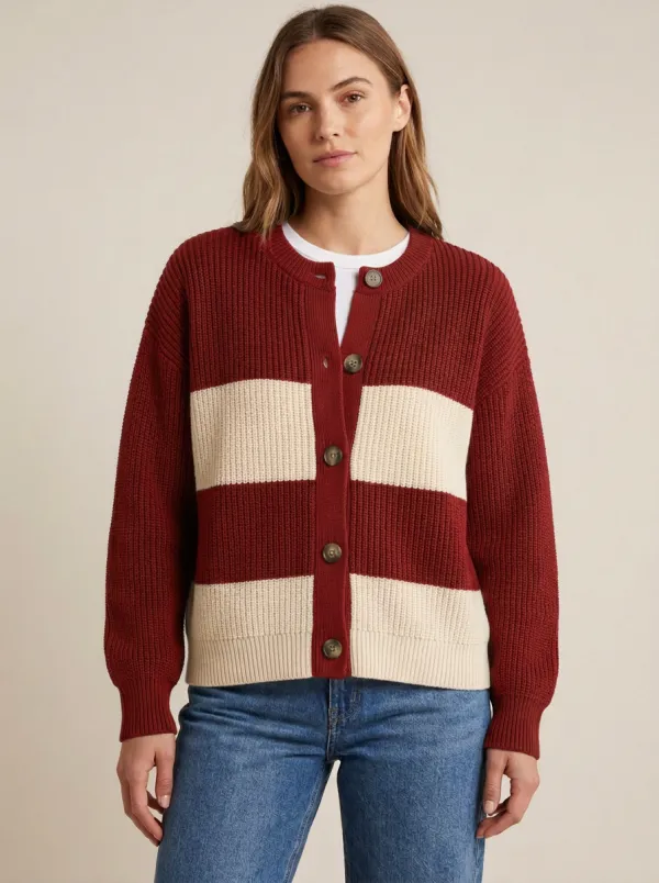 Classic Textured Rugby Striped Knit Cardigan